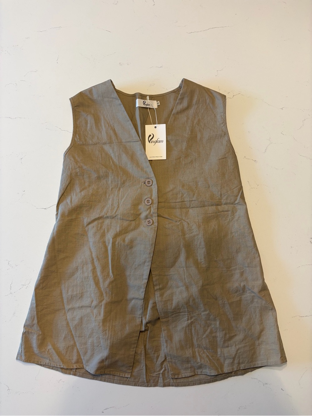 V-Neck Button Tank Vest in Taupe (NEW)
